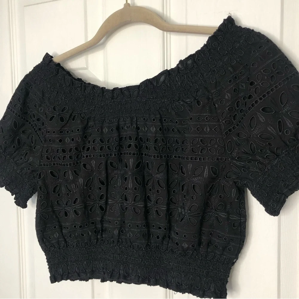 J Crew Puff Sleeve Smocked Top Eyelet